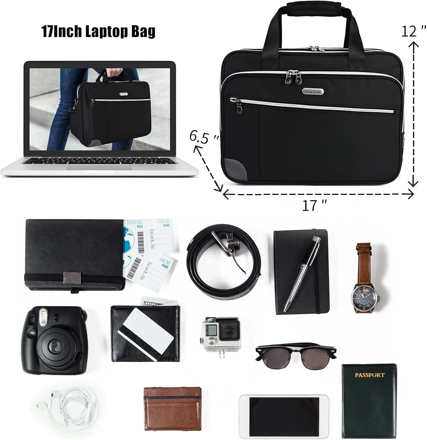 Laptop Bag Premium Laptop Briefcase Expandable Fits Up to 17 Inch Water-Repellent Large Messenger Computer Bag Travel/Business/Work/for Men Women,Black