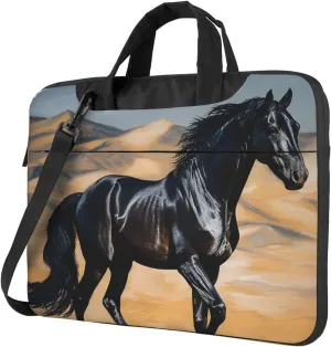 Laptop Sleeve Bag Shockproof Notebook Case Black Arabian Horse Computer Carrying Case with Shoulder Strap 14 inch