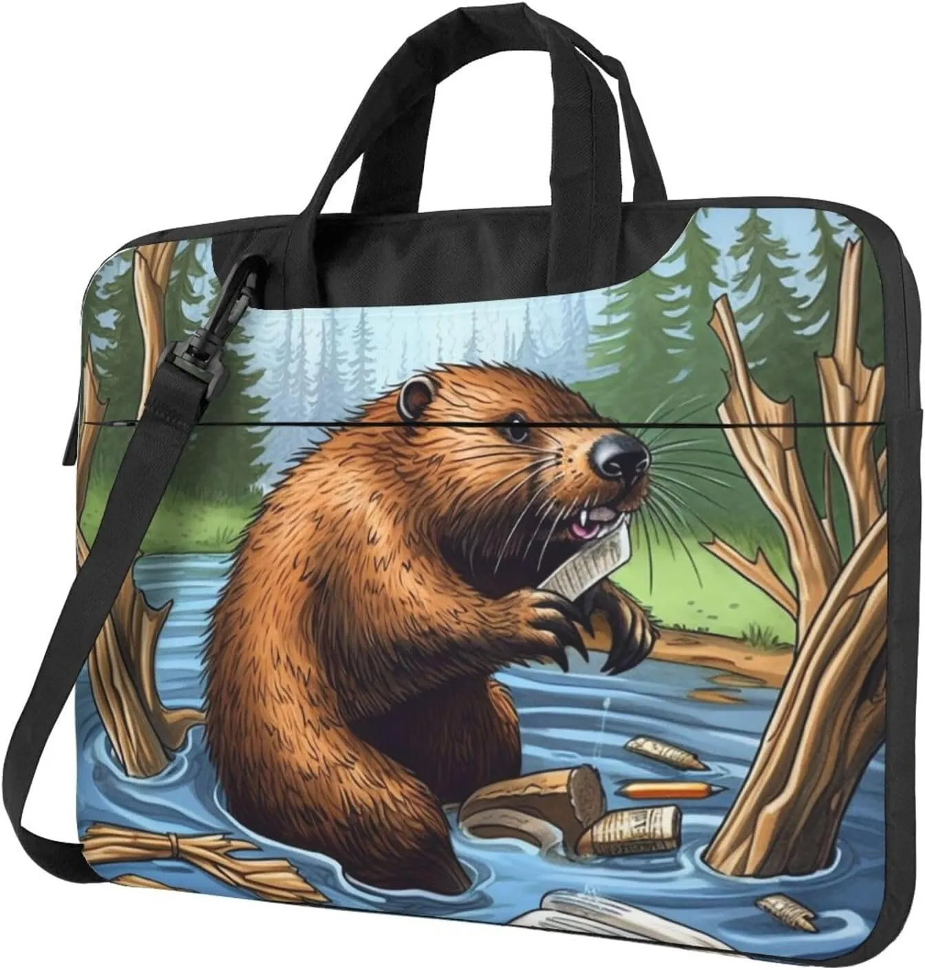 Laptop Sleeve Bag Shockproof Notebook Case Busy Beaver Cartoon Computer Carrying Case with Shoulder Strap 14 inch