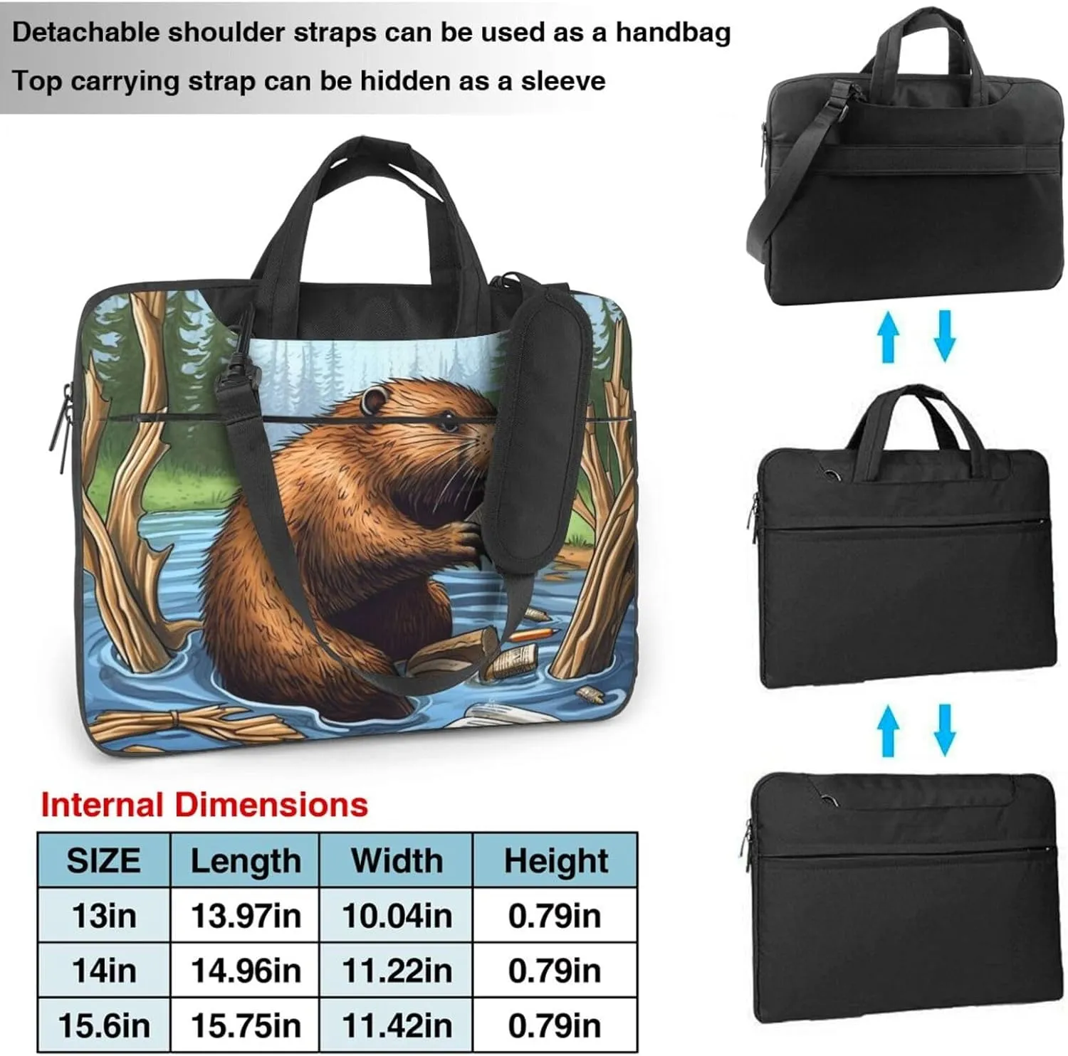 Laptop Sleeve Bag Shockproof Notebook Case Busy Beaver Cartoon Computer Carrying Case with Shoulder Strap 14 inch
