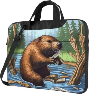 Laptop Sleeve Bag Shockproof Notebook Case Busy Beaver Cartoon Computer Carrying Case with Shoulder Strap 14 inch
