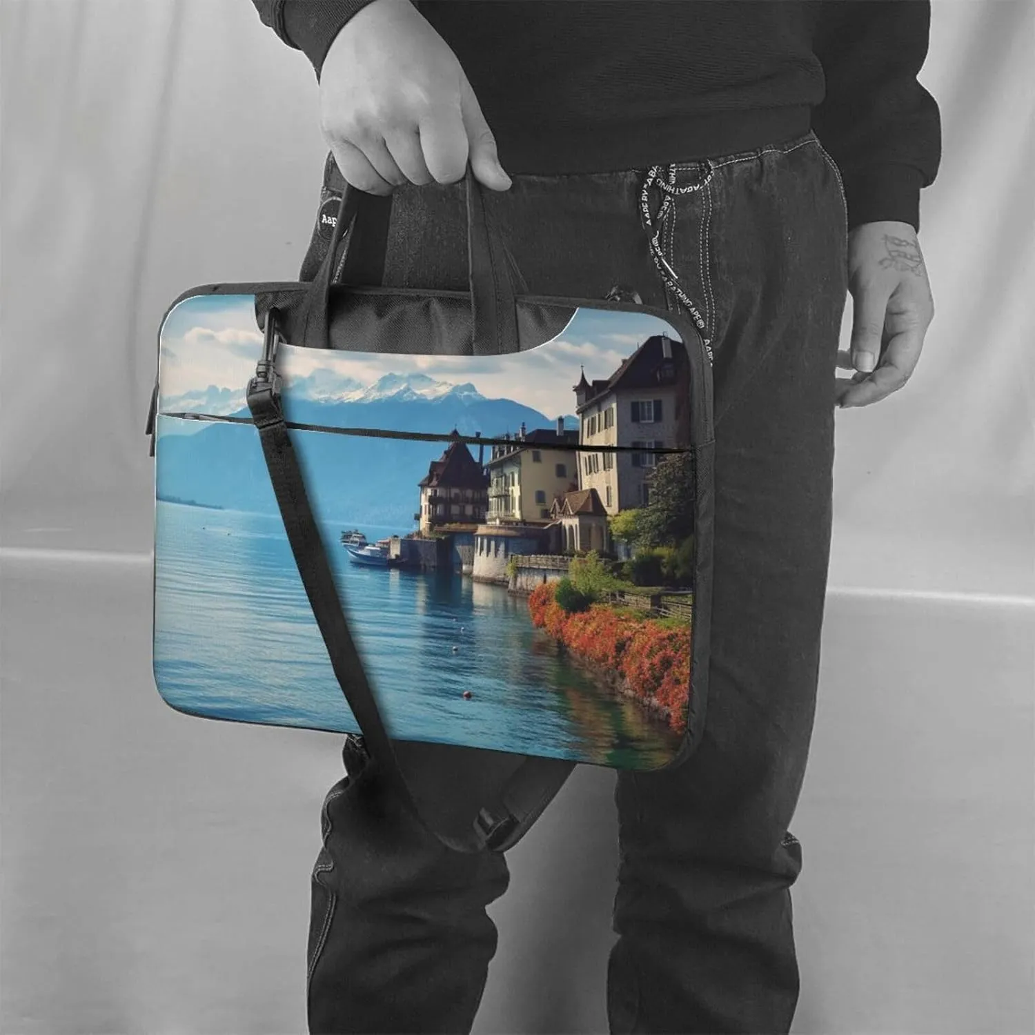 Laptop Sleeve Bag Shockproof Notebook Case Lake Geneva Switzerland Computer Carrying Case with Shoulder Strap