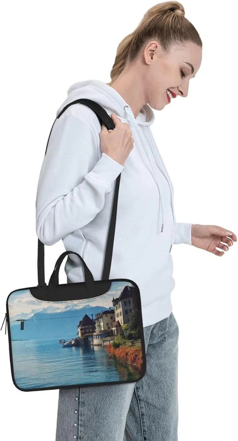 Laptop Sleeve Bag Shockproof Notebook Case Lake Geneva Switzerland Computer Carrying Case with Shoulder Strap