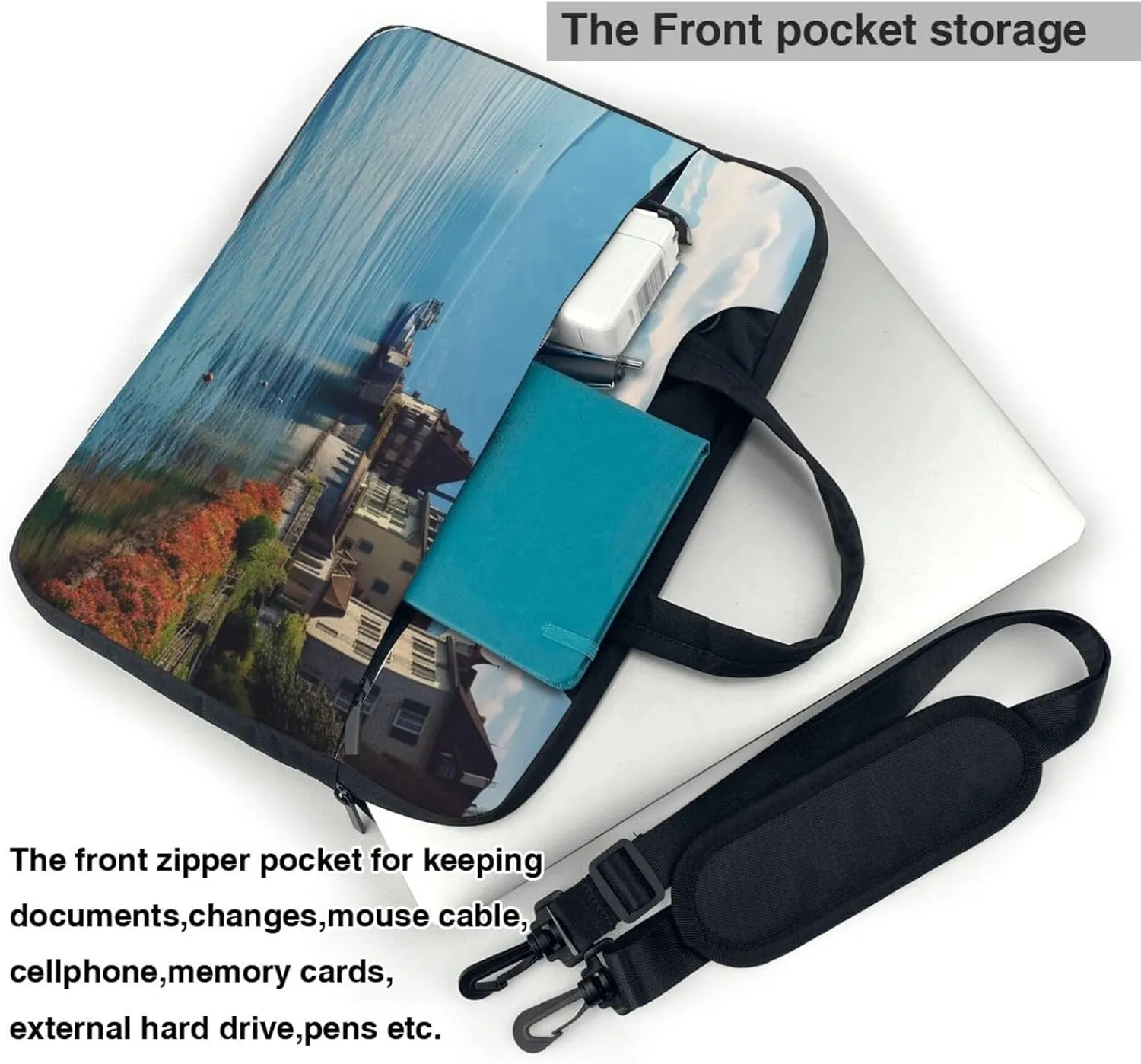 Laptop Sleeve Bag Shockproof Notebook Case Lake Geneva Switzerland Computer Carrying Case with Shoulder Strap