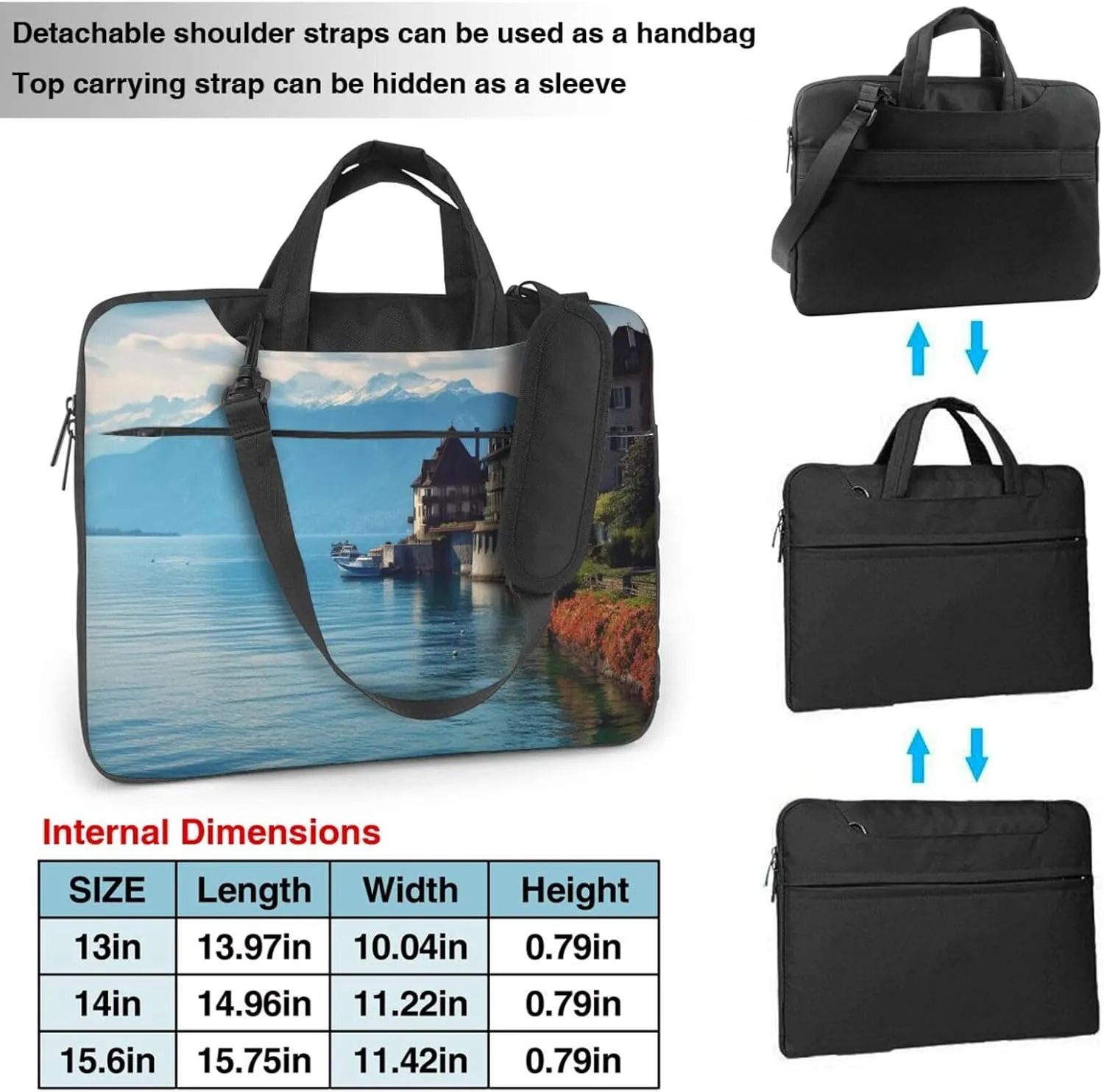 Laptop Sleeve Bag Shockproof Notebook Case Lake Geneva Switzerland Computer Carrying Case with Shoulder Strap