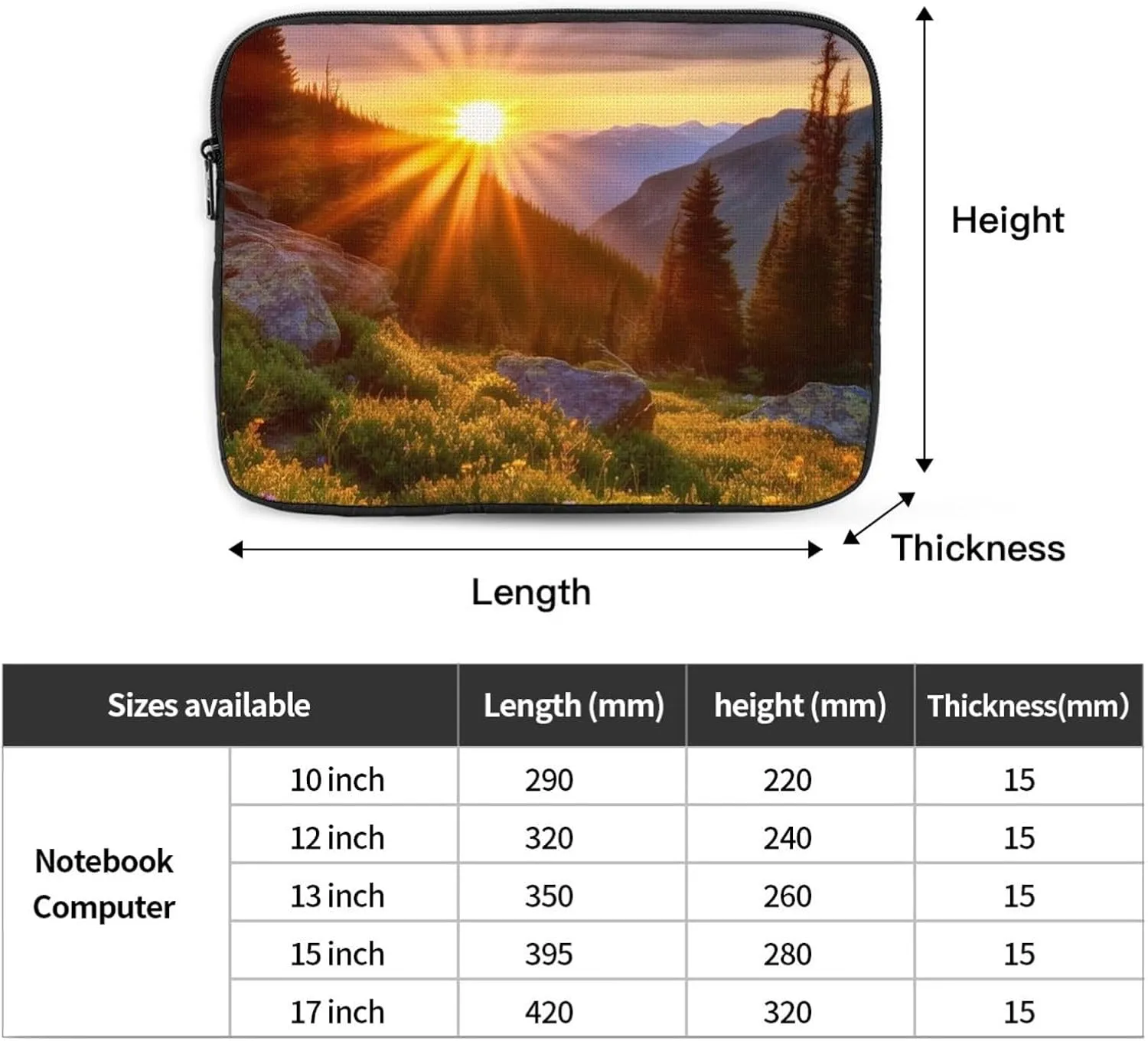 Laptop Sleeve Laptop Case Bag Shockproof Computer Carrying Bag Rocky Mountain Sunset Sunshine Briefcase Handbags 15 inch