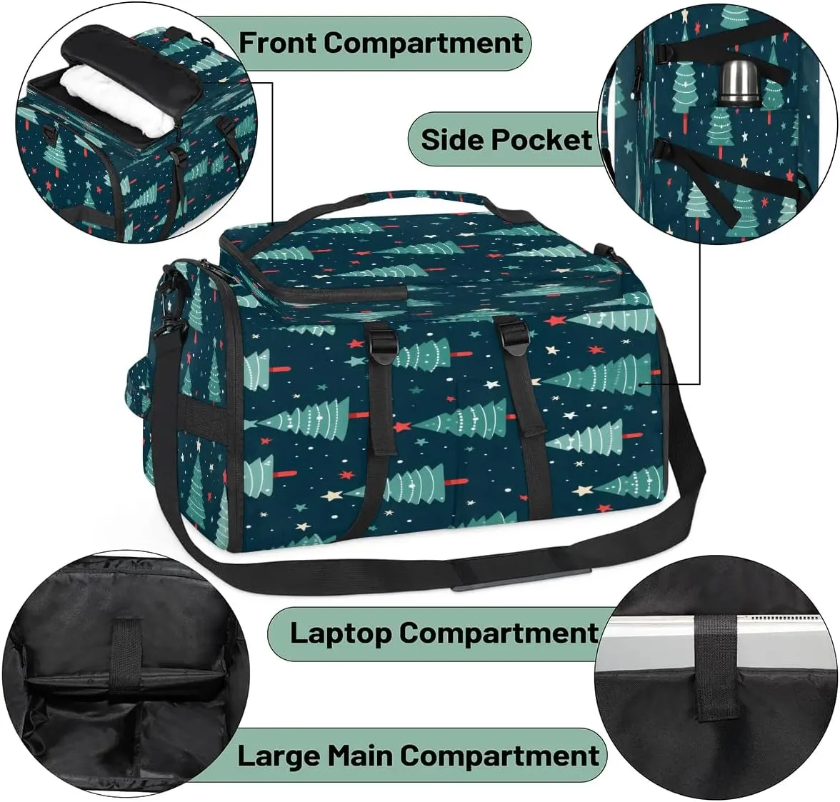 Large Carry on Backpack for Women Men Multi-function Gym Duffle Bag Christmas Trees Backpack Polyester Waterproof Duffel Bags