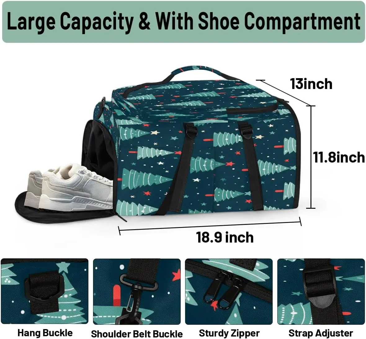 Large Carry on Backpack for Women Men Multi-function Gym Duffle Bag Christmas Trees Backpack Polyester Waterproof Duffel Bags