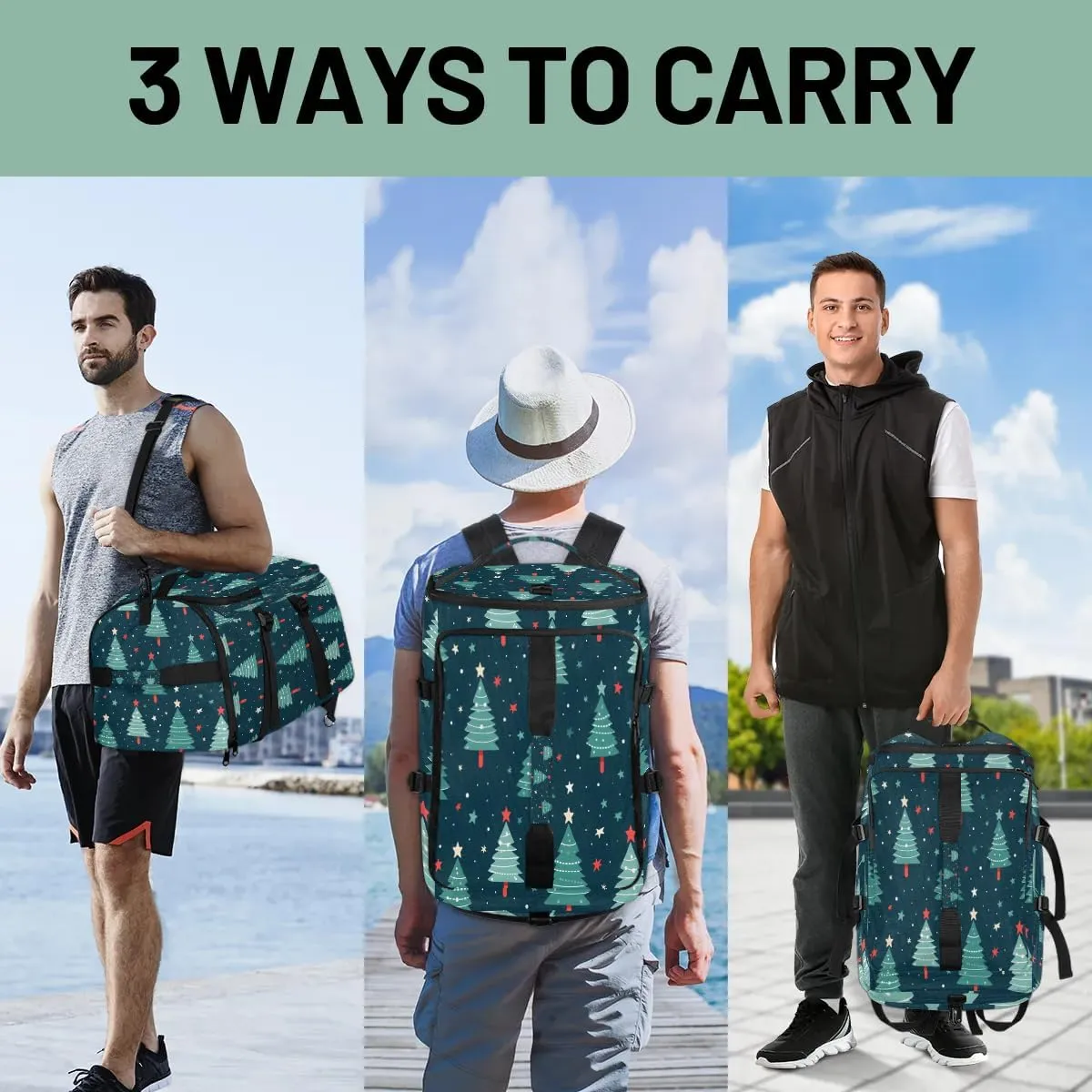 Large Carry on Backpack for Women Men Multi-function Gym Duffle Bag Christmas Trees Backpack Polyester Waterproof Duffel Bags