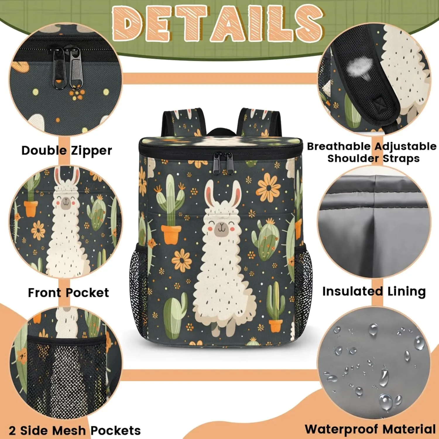 Large Insulated Cooler Backpack, Leak Proof Backpack 30 Cans, Cooler Bag for 12h Hot/Cold Retention