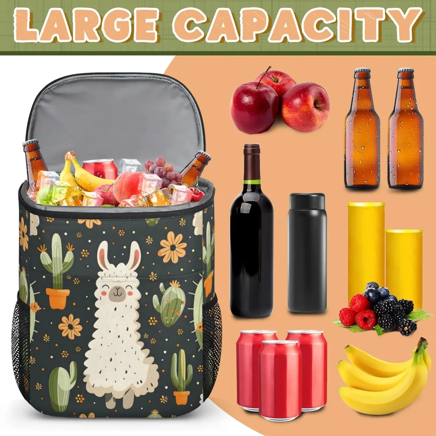 Large Insulated Cooler Backpack, Leak Proof Backpack 30 Cans, Cooler Bag for 12h Hot/Cold Retention