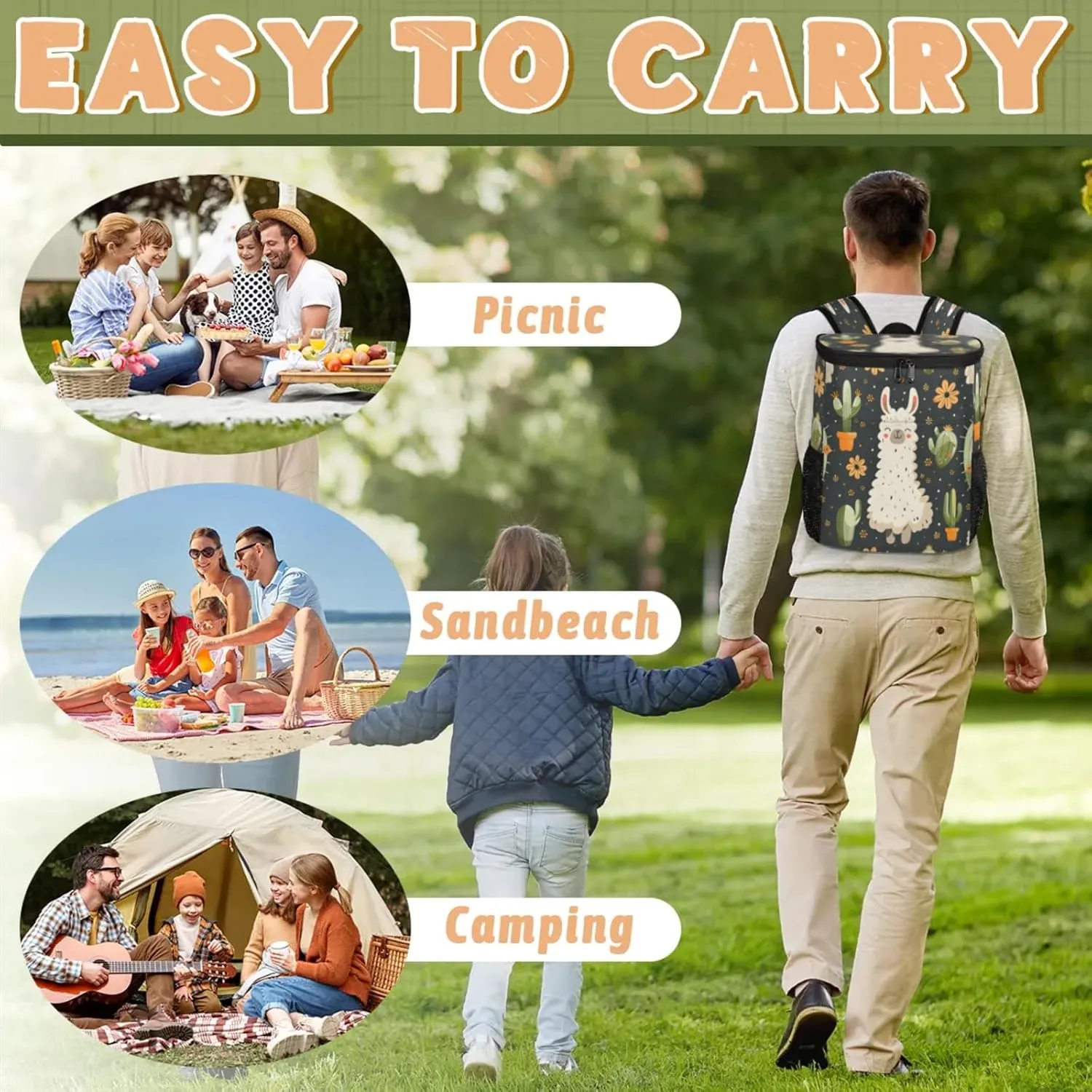 Large Insulated Cooler Backpack, Leak Proof Backpack 30 Cans, Cooler Bag for 12h Hot/Cold Retention