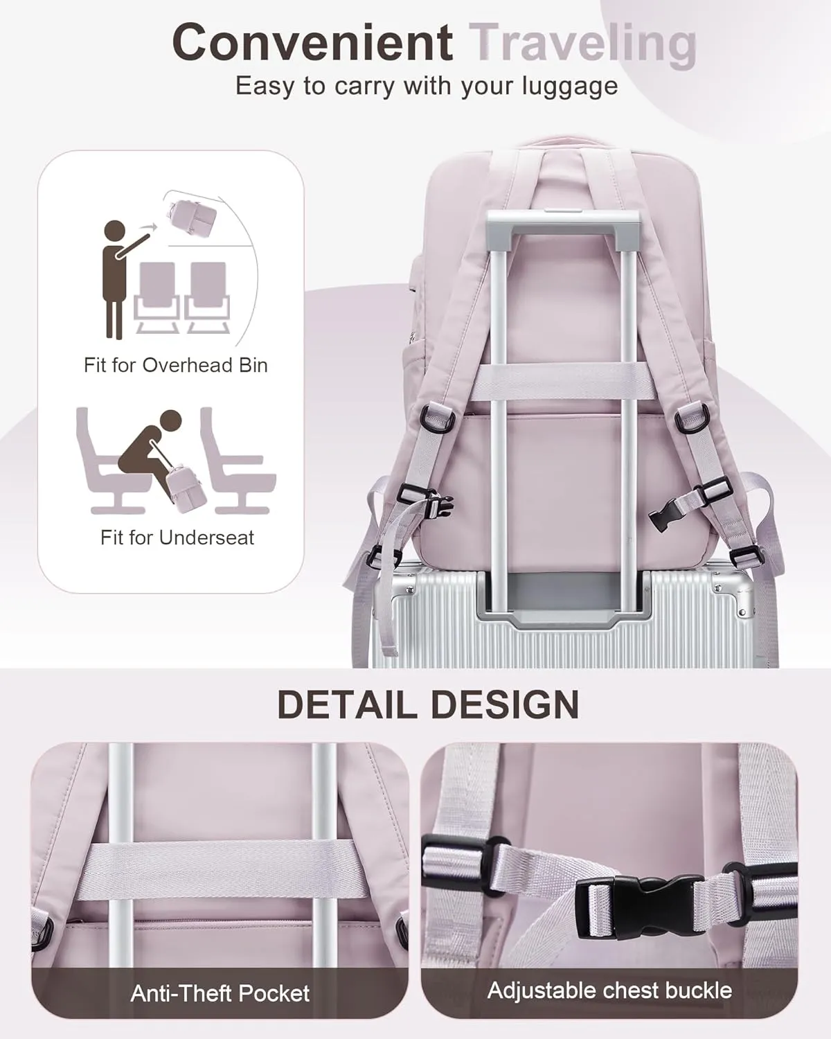 Large Travel Backpack For Women Laptop Backpack Carry On Backpack For Airplanes College Backpacks For Women Men Waterproof Gym Work Backpack For Travel Purple