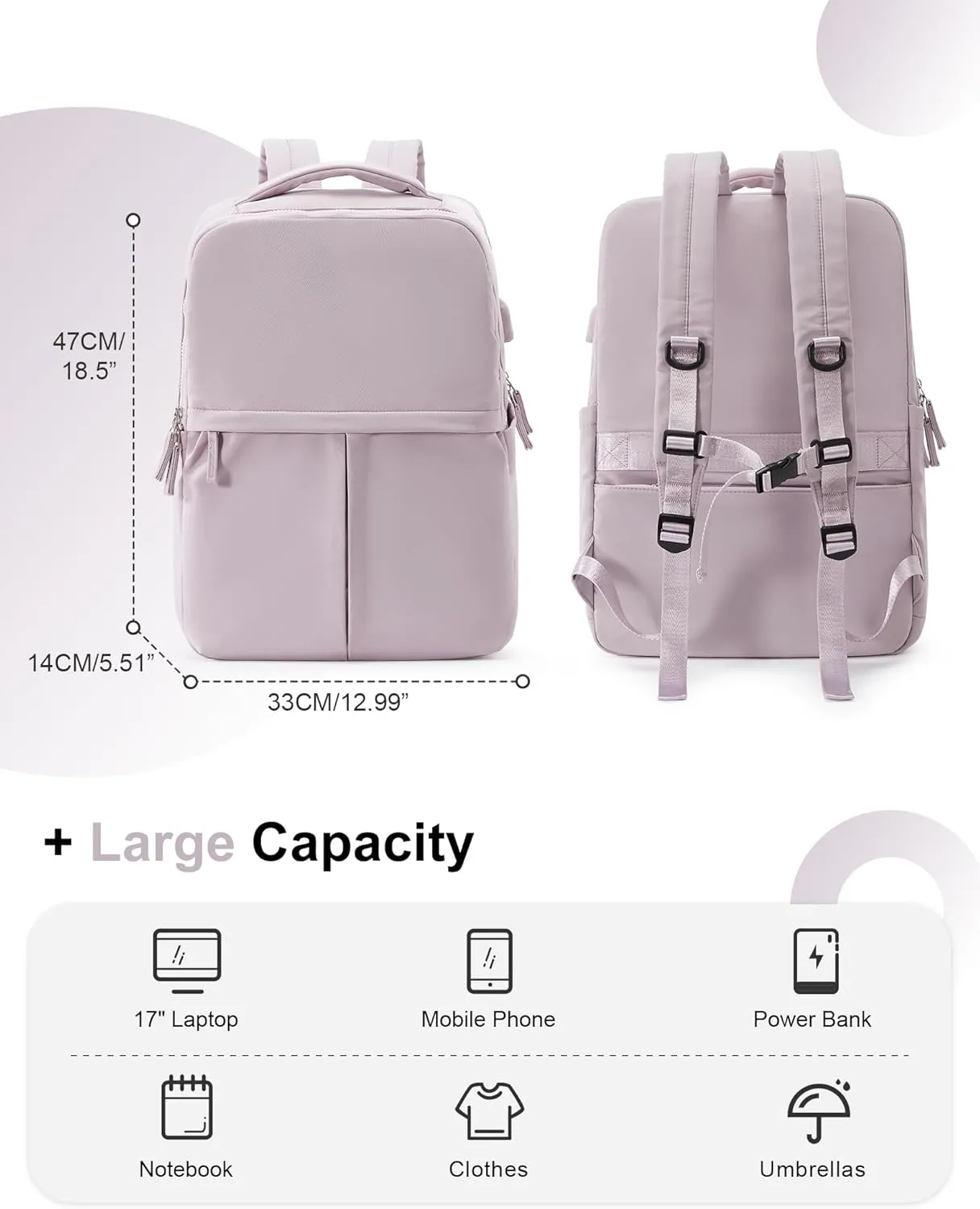 Large Travel Backpack For Women Laptop Backpack Carry On Backpack For Airplanes College Backpacks For Women Men Waterproof Gym Work Backpack For Travel Purple