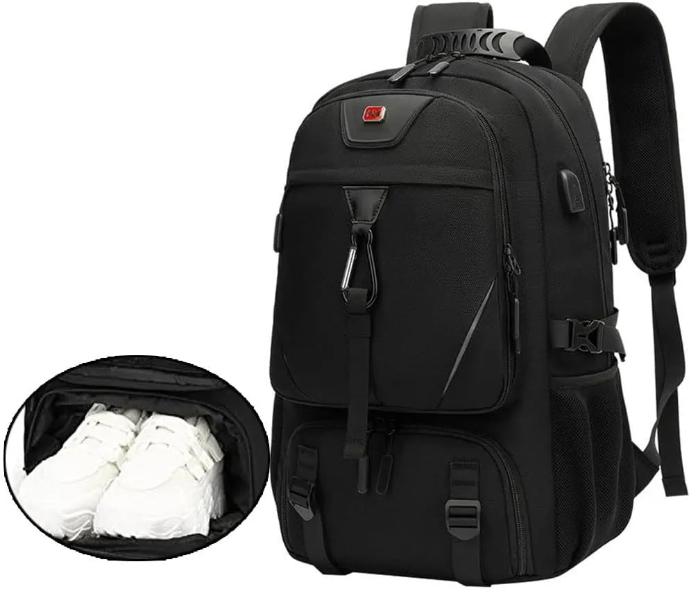 Large Travel Backpack with Shoe Compartment, Carry On Backpacks for Men, Laptop Backpack with USB Charging Port