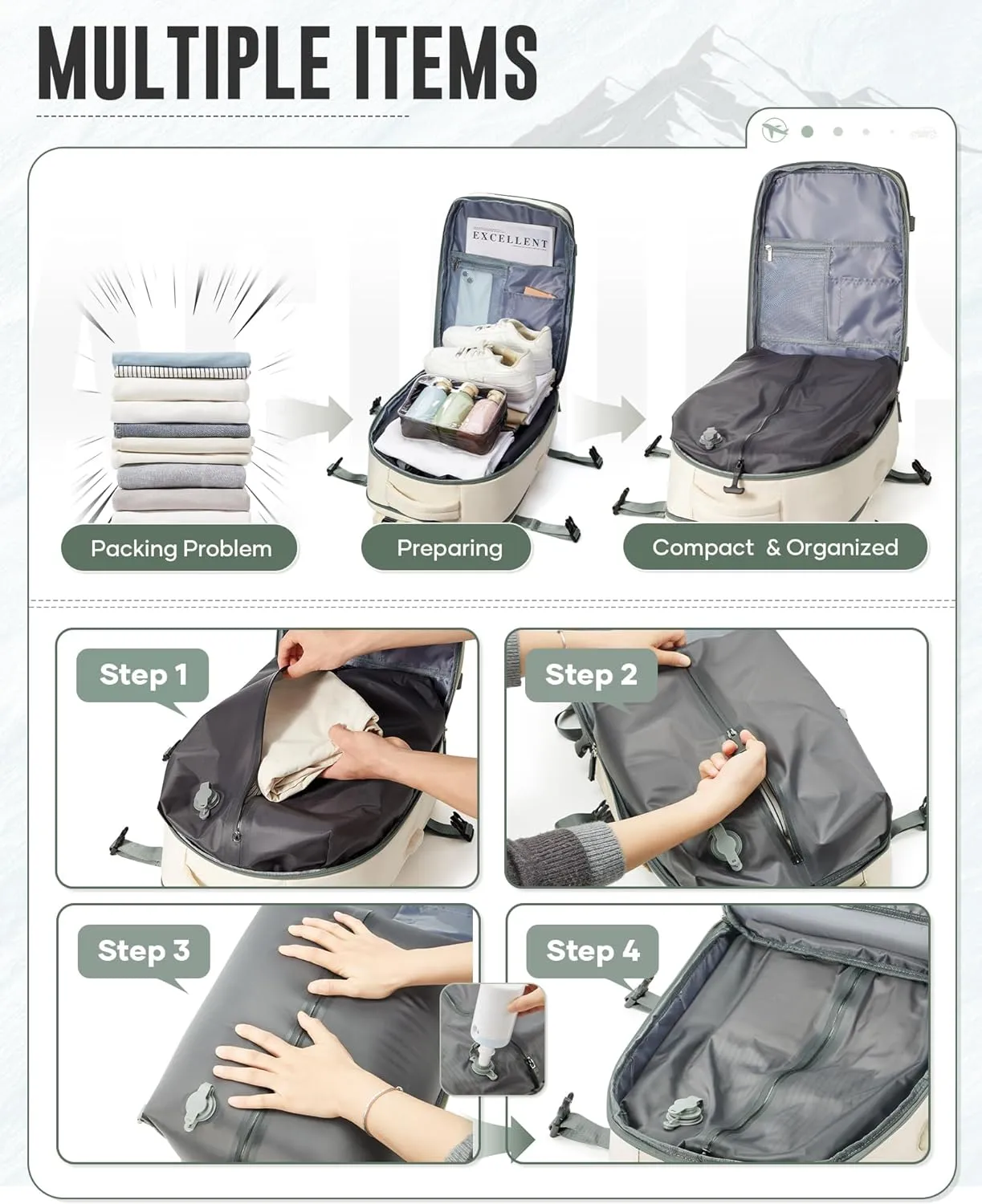 Large Vacuum Backpack Travel with Pump, Waterproof Compression Backpack, Airback Personal Item Carry on Backpacks, Vacpack Compression Bags for Seal, Business Travel Backpacks for Women Men