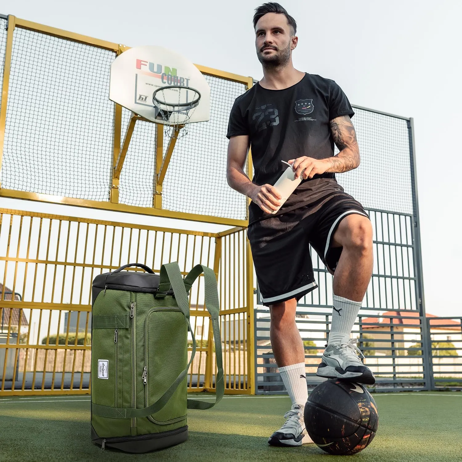 Laripwit Gym Bag Backpack for Men 40L Medium Sports Basketball Duffle Bag with Shoes Compartment & Wet Pocket, Travel Duffel Bag Backpacks for Weekender traveling, Womens Overnight Bag, Green