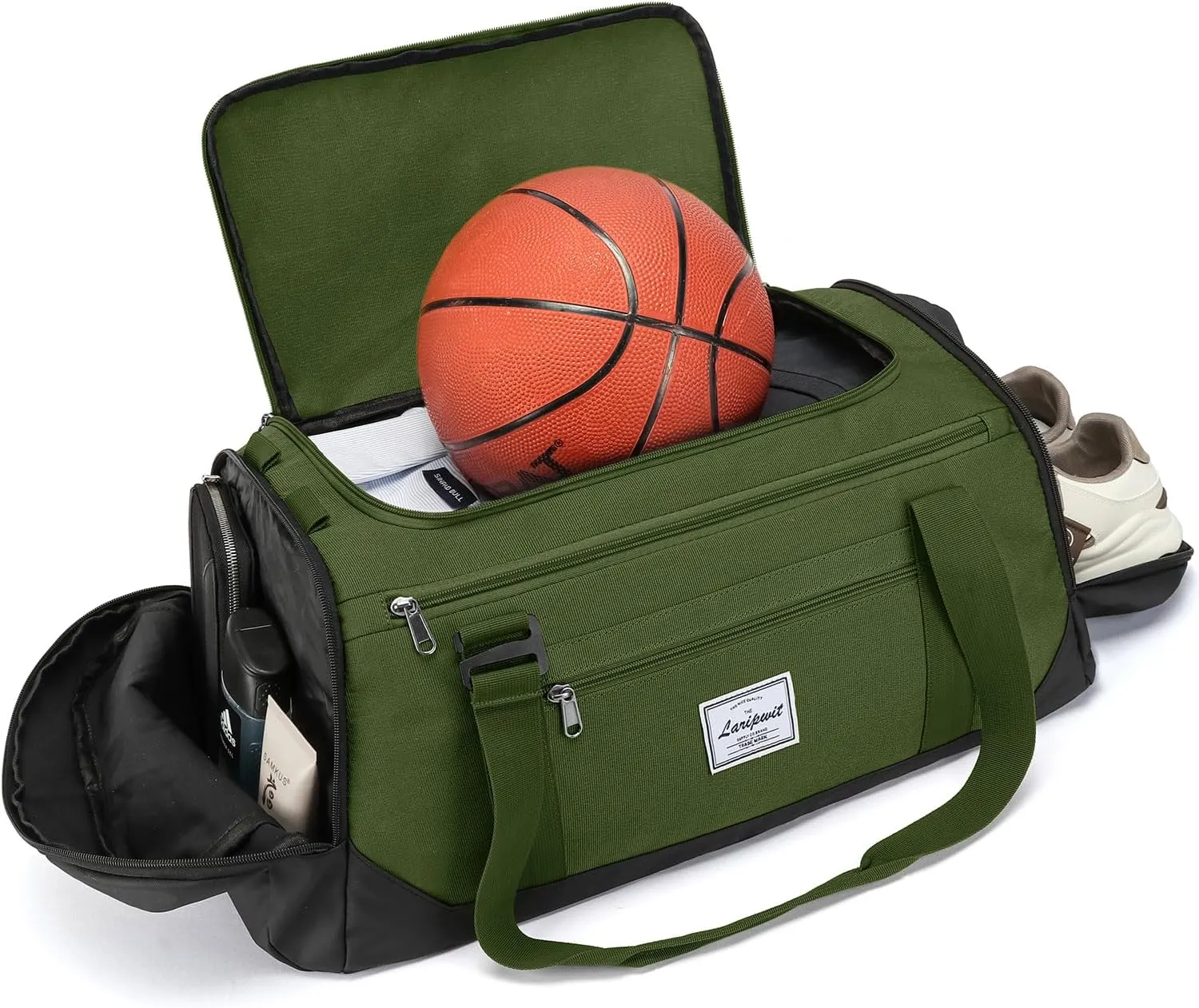 Laripwit Gym Bag Backpack for Men 40L Medium Sports Basketball Duffle Bag with Shoes Compartment & Wet Pocket, Travel Duffel Bag Backpacks for Weekender traveling, Womens Overnight Bag, Green