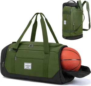 Laripwit Gym Bag Backpack for Men 40L Medium Sports Basketball Duffle Bag with Shoes Compartment & Wet Pocket, Travel Duffel Bag Backpacks for Weekender traveling, Womens Overnight Bag, Green