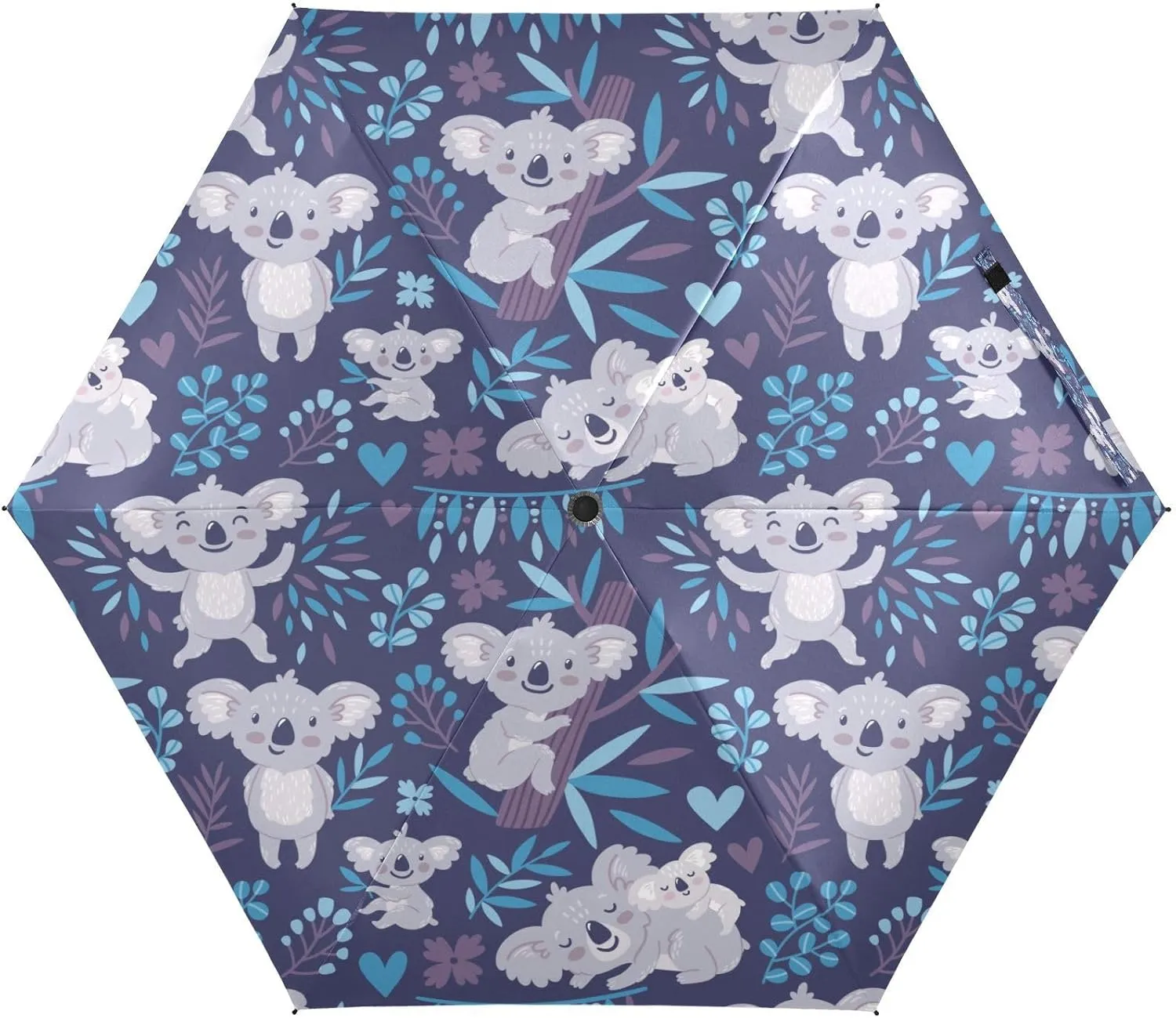 Leaves Cute Koala Bear 5 Folds Travel Umbrella for Rain Sun UV Resistant, Windproof 6 Ribs Lightweight Compact Folding Umbrella for Adults Teens Kids Girls Boys