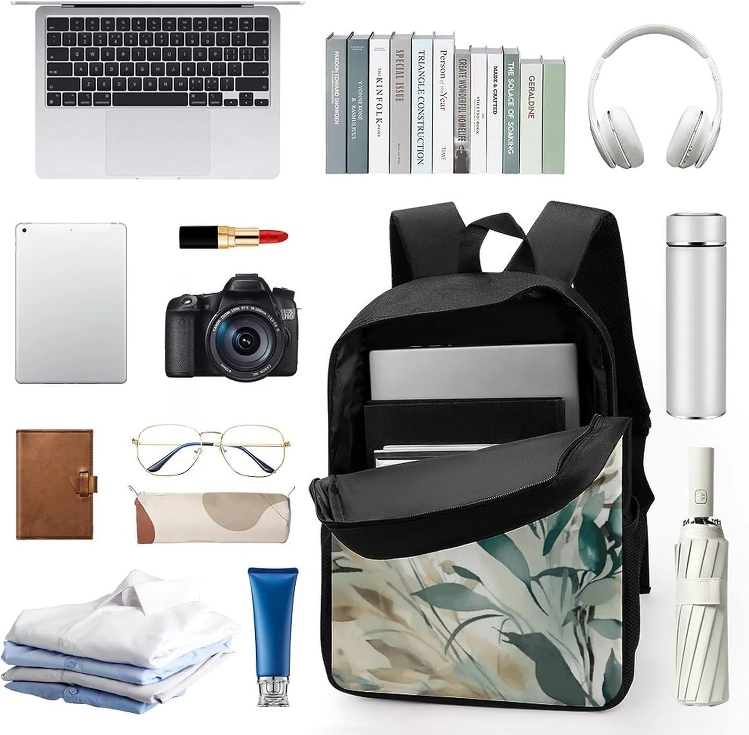 Leaves on White Background Lightweight Backpack Casual Carry On Laptop Backpack,Hiking Bag for Camping Sports Work
