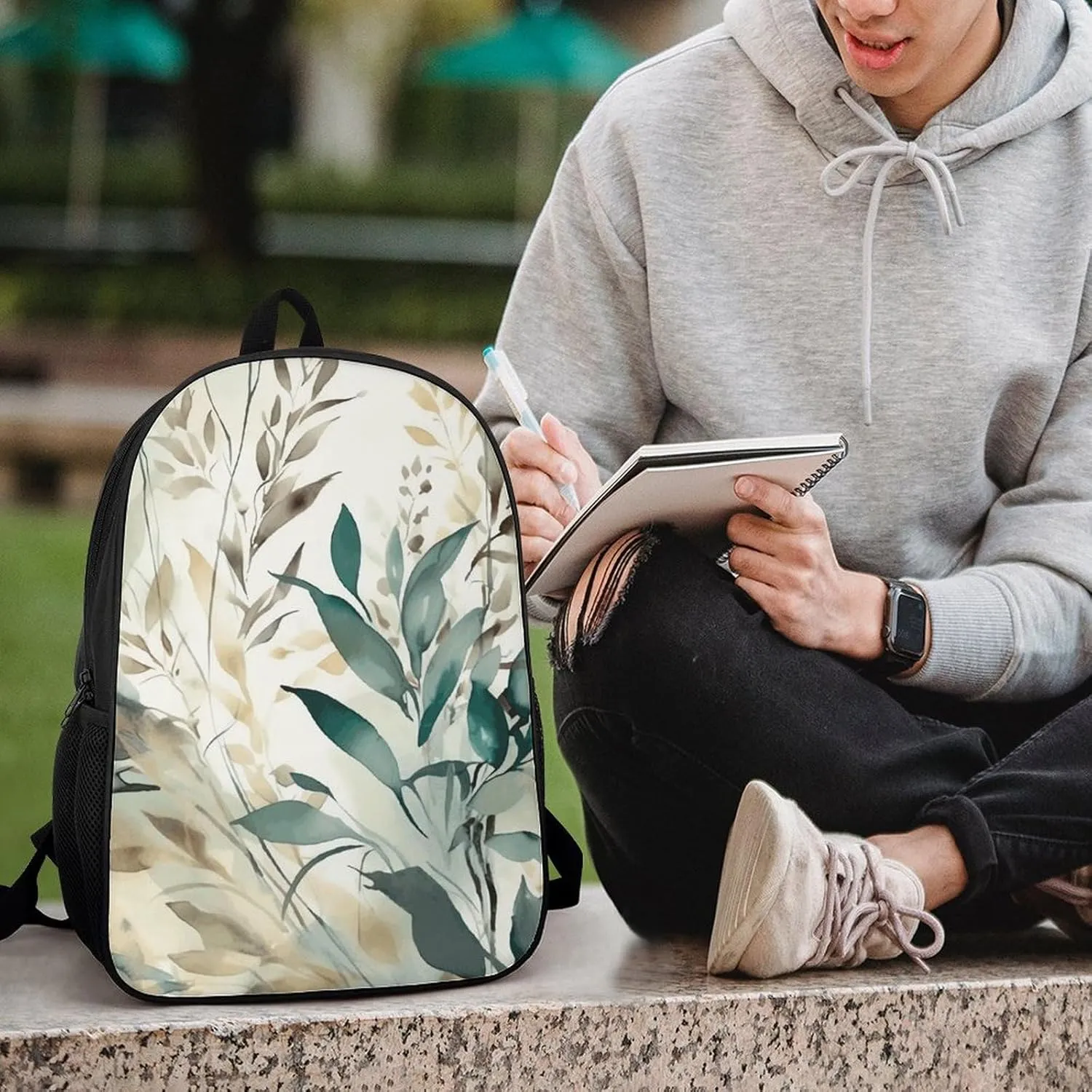 Leaves on White Background Lightweight Backpack Casual Carry On Laptop Backpack,Hiking Bag for Camping Sports Work