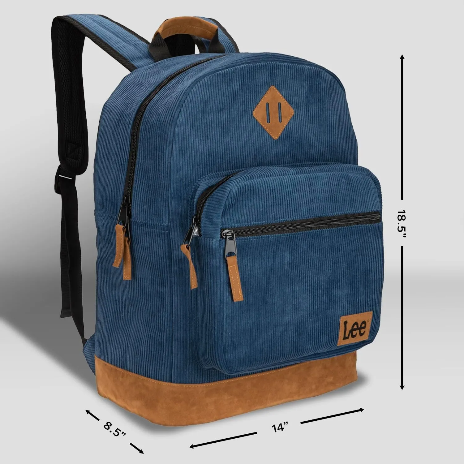 Lee Authentic Jeans Company Study Backpack for Class, Padded Laptop Sleeve Fits 15.6 Inch Notebook (Blue Corduroy)