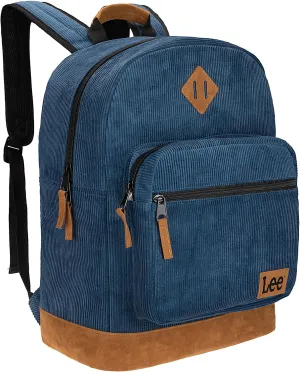 Lee Authentic Jeans Company Study Backpack for Class, Padded Laptop Sleeve Fits 15.6 Inch Notebook (Blue Corduroy)