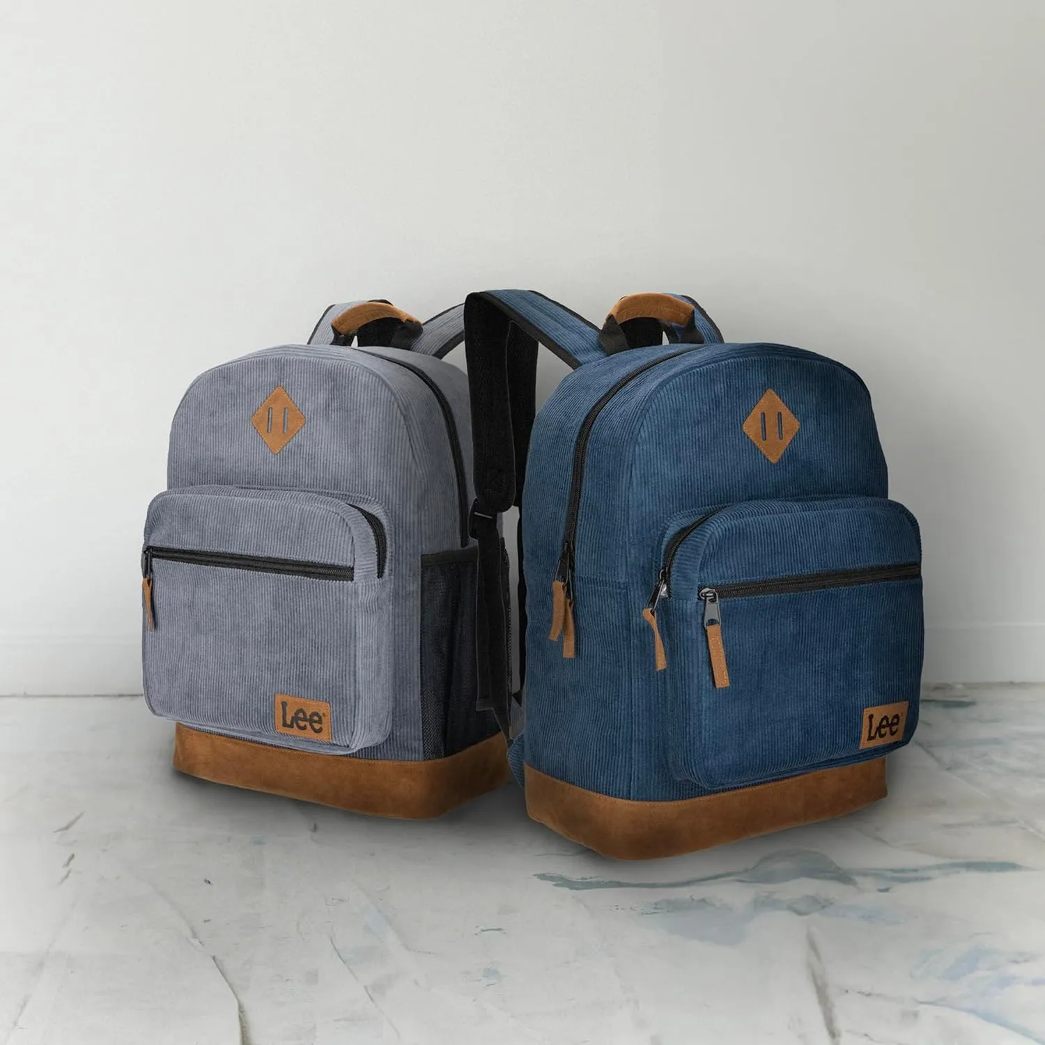Lee Authentic Jeans Company Study Backpack for Class, Padded Laptop Sleeve Fits 15.6 Inch Notebook (Blue Corduroy)