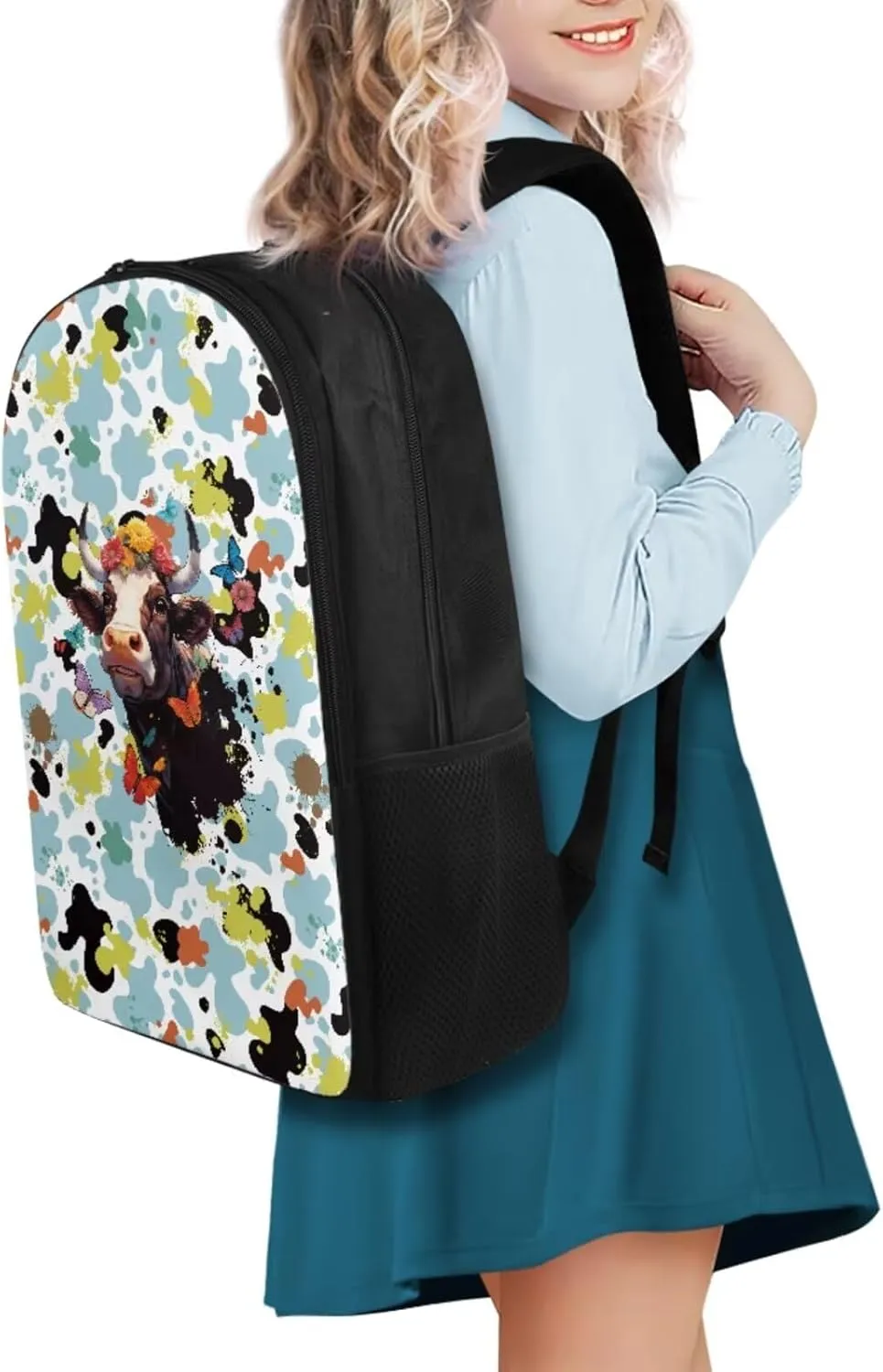 Leopard Cow Backpacks for Teen Girls Lightweight Fashion School Bag for Girl Keep Warm Oil Proof Lunch Bag Teen Girls and Pencil Case for Travel Beach Picnic