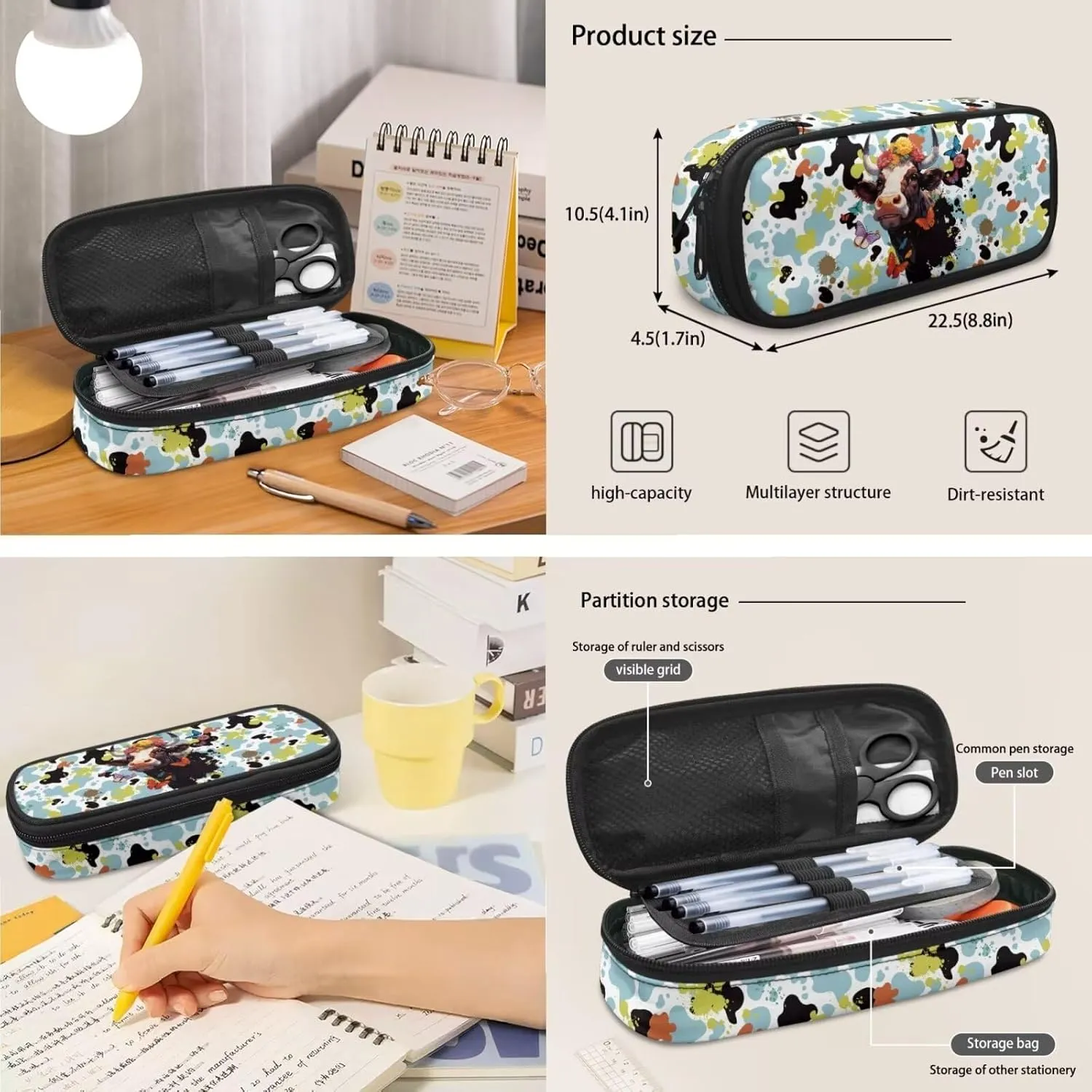 Leopard Cow Backpacks for Teen Girls Lightweight Fashion School Bag for Girl Keep Warm Oil Proof Lunch Bag Teen Girls and Pencil Case for Travel Beach Picnic