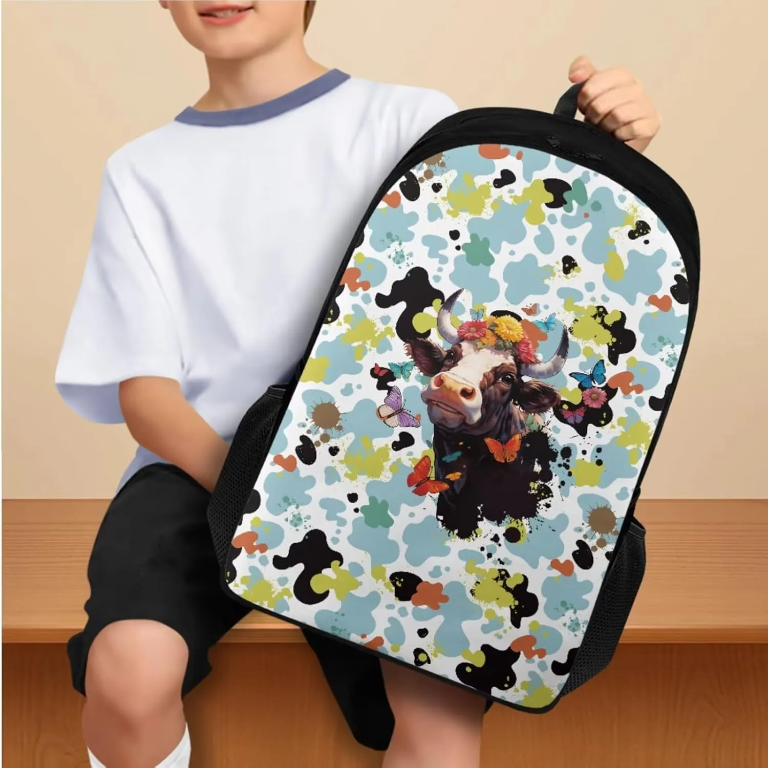 Leopard Cow Backpacks for Teen Girls Lightweight Fashion School Bag for Girl Keep Warm Oil Proof Lunch Bag Teen Girls and Pencil Case for Travel Beach Picnic