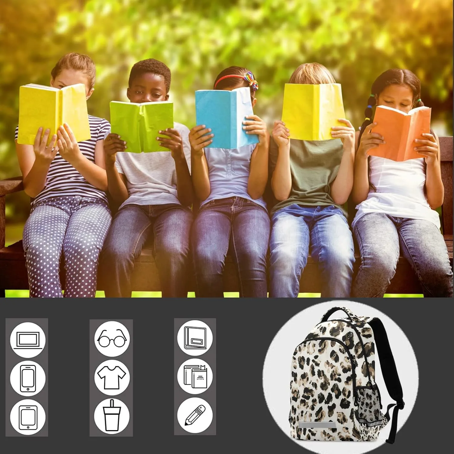 Leopard Print Backpacks Laptop School Book Bag Lightweight Animal Daypack for Men Women Teens Kids