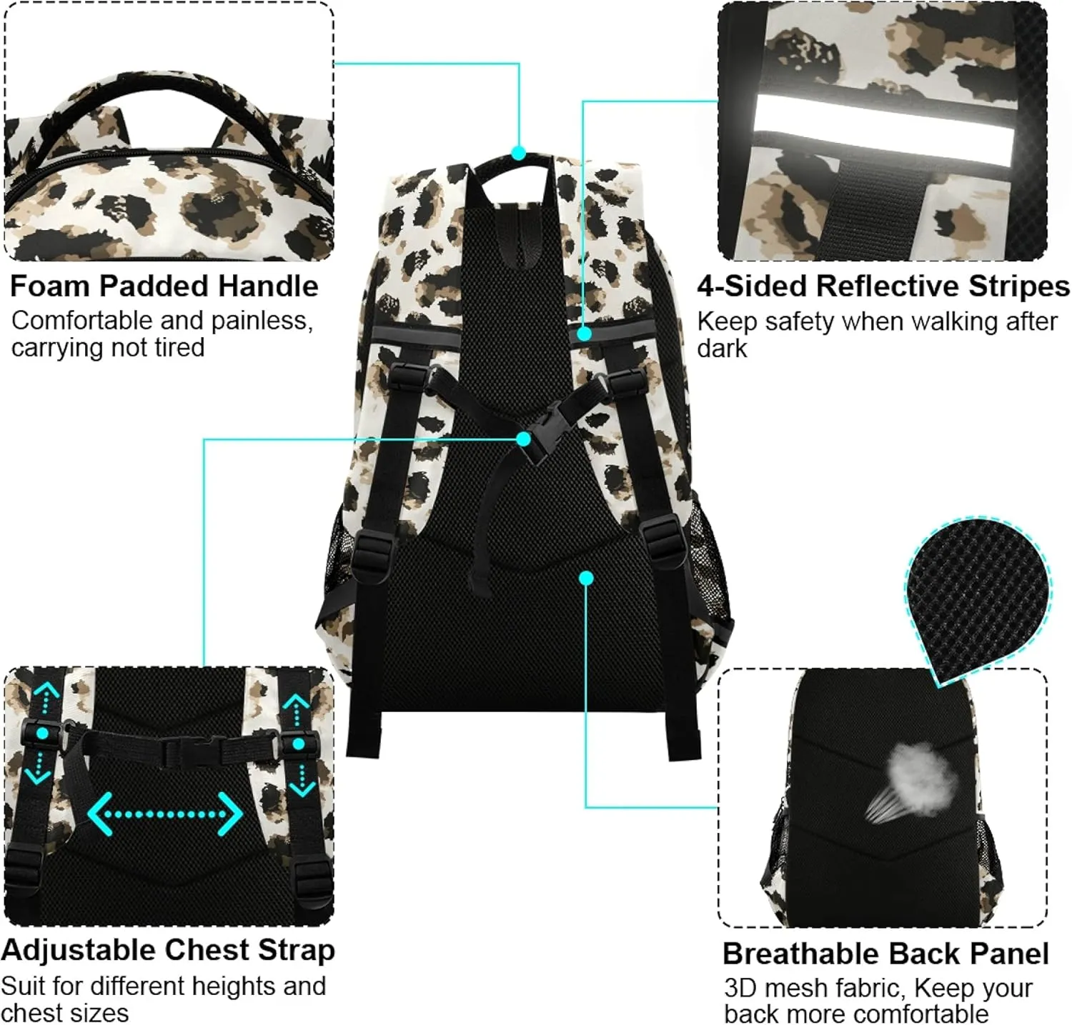 Leopard Print Backpacks Laptop School Book Bag Lightweight Animal Daypack for Men Women Teens Kids