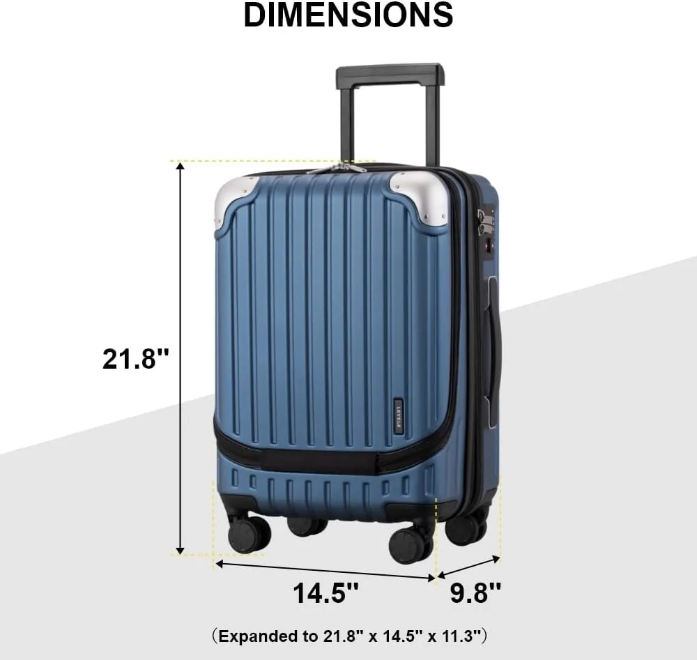 LEVEL8 Grace Carry on Luggage Airline Approved, 20 Inch Expandable Hard Sided Luggages with Spinner Wheels, Harshell Small Rolling Suitcase for Women Men with Tsa Lock, Blue