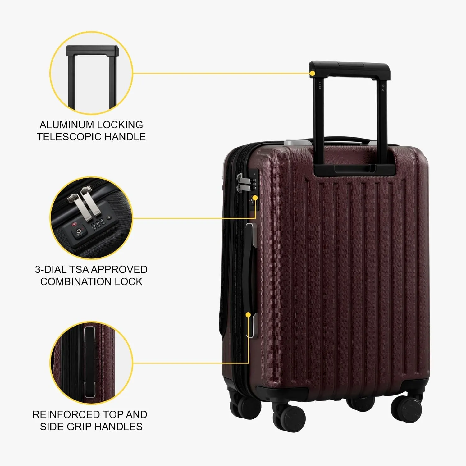 LEVEL8 Grace Carry on Luggage Airline Approved, 20 Inch Expandable Hardside Suitcases with wheels, Abs Pc Harshell Spinner Luggages with Tsa Lock, Red
