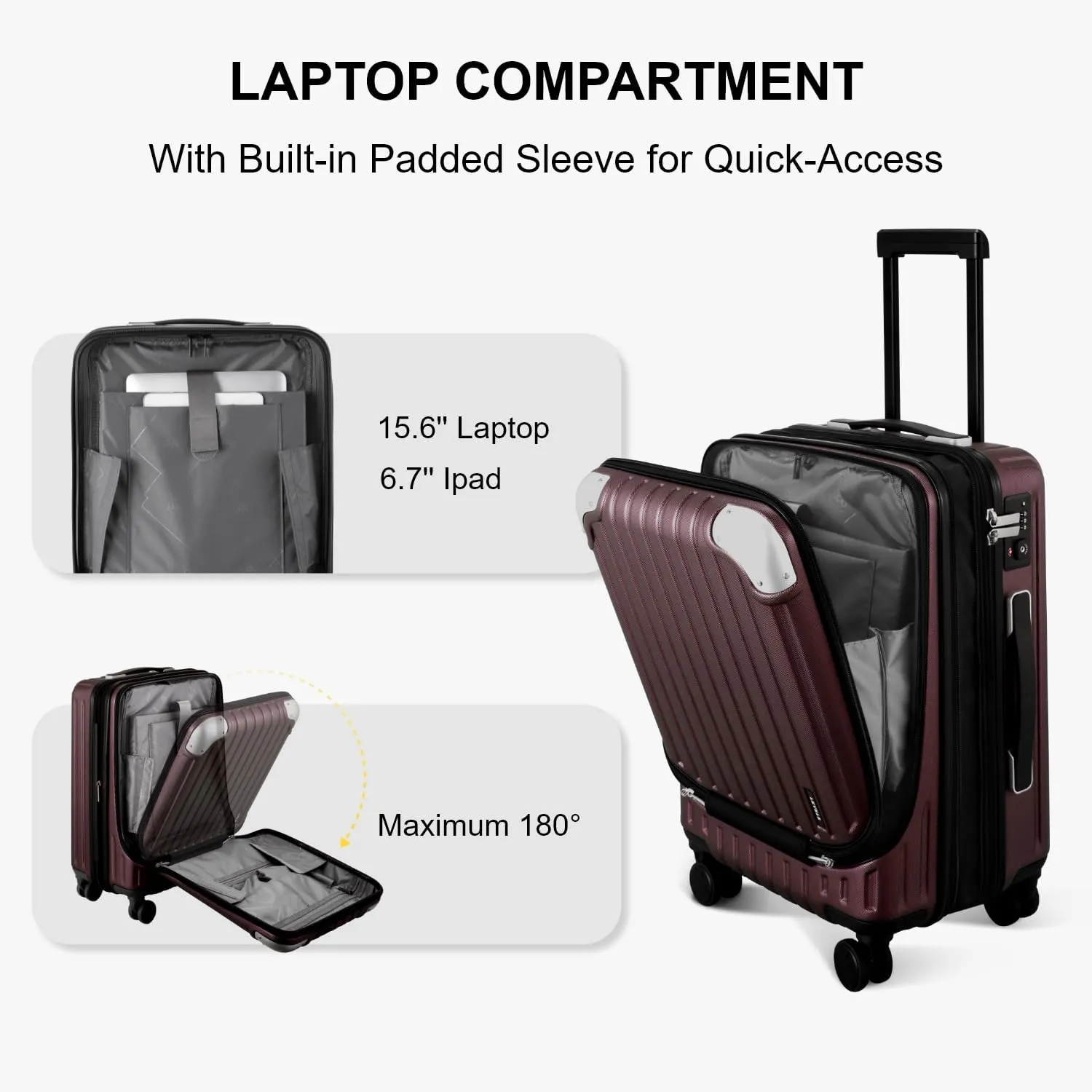 LEVEL8 Grace Carry on Luggage Airline Approved, 20 Inch Expandable Hardside Suitcases with wheels, Abs Pc Harshell Spinner Luggages with Tsa Lock, Red