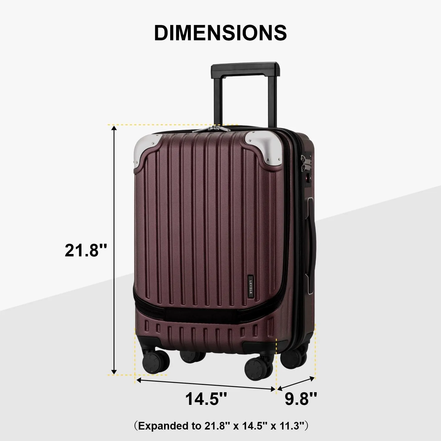 LEVEL8 Grace Carry on Luggage Airline Approved, 20 Inch Expandable Hardside Suitcases with wheels, Abs Pc Harshell Spinner Luggages with Tsa Lock, Red