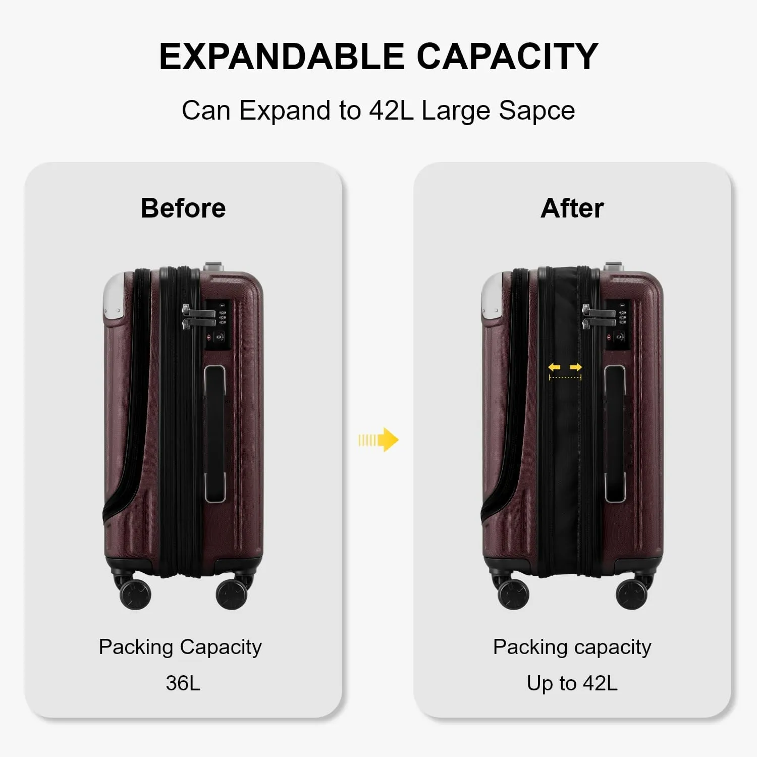 LEVEL8 Grace Carry on Luggage Airline Approved, 20 Inch Expandable Hardside Suitcases with wheels, Abs Pc Harshell Spinner Luggages with Tsa Lock, Red