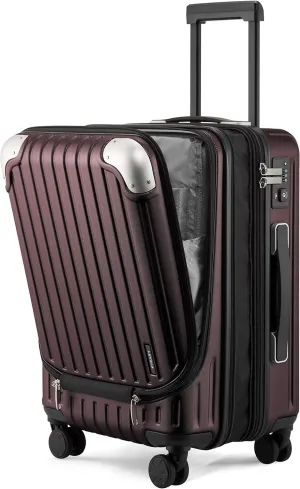 LEVEL8 Grace Carry on Luggage Airline Approved, 20 Inch Expandable Hardside Suitcases with wheels, Abs Pc Harshell Spinner Luggages with Tsa Lock, Red