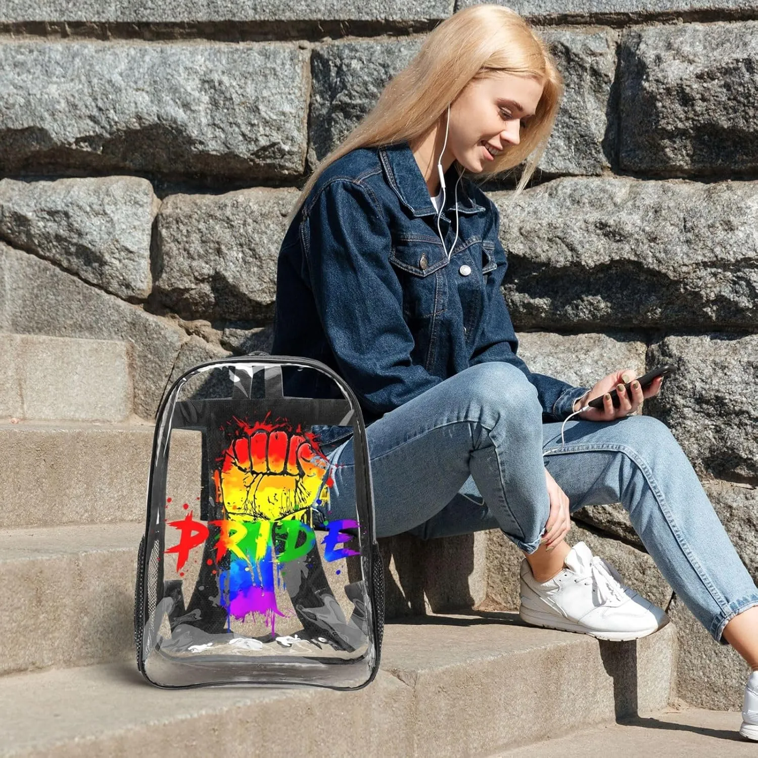 LGBT Pride Rainbow Gay pride day 16 Inch Clear PVC Backpacks Transparent Backpack Multipurpose Double Shoulder Bag for Men Women Gifts