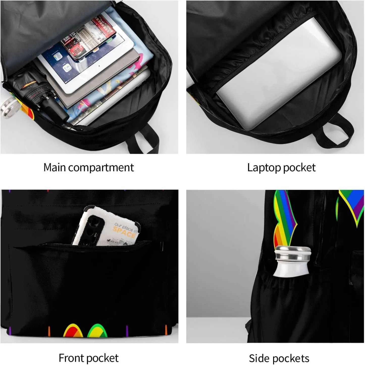 LGBT Rainbow Gay Pride Heart Beat Pulse 17 Inch Casual Backpack Laptop Backpacks Travel Back Pack Large Camping Rucksack Hiking Daypack Lightweight Double Shoulder Bag