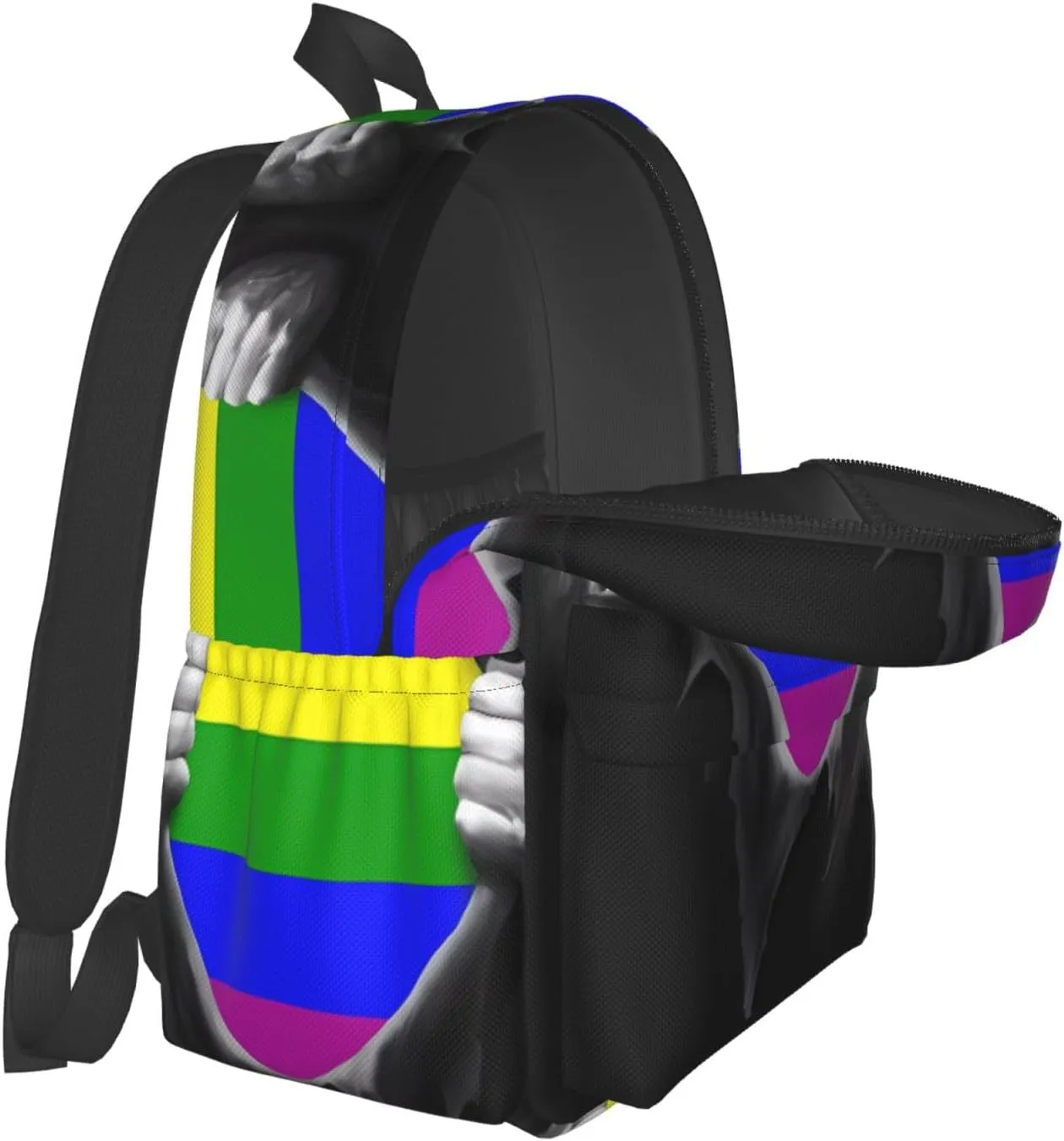 LGBT Rainbow Gay Tear Off Cloth See Pride Flag 17 Inch Casual Backpack Laptop Backpacks Travel Back Pack Large Camping Rucksack Hiking Daypack Lightweight Double Shoulder Bag