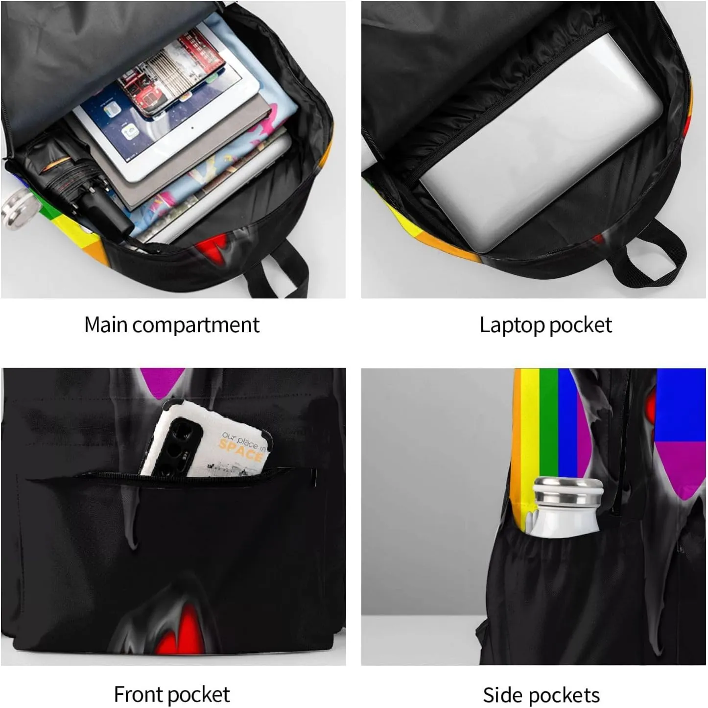 LGBT Rainbow Gay Tear Off Cloth See Pride Flag 17 Inch Casual Backpack Laptop Backpacks Travel Back Pack Large Camping Rucksack Hiking Daypack Lightweight Double Shoulder Bag