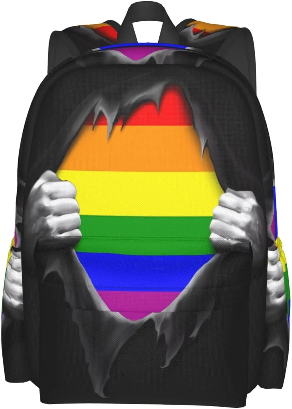 LGBT Rainbow Gay Tear Off Cloth See Pride Flag 17 Inch Casual Backpack Laptop Backpacks Travel Back Pack Large Camping Rucksack Hiking Daypack Lightweight Double Shoulder Bag