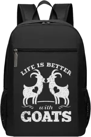 Life Is Better With Goats Travel Laptop Backpack, Business Anti Theft Slim Sturdy Laptops Backpacks, College Computer Bag Gift for Men & Women Fits 17 Inch Notebook,Black