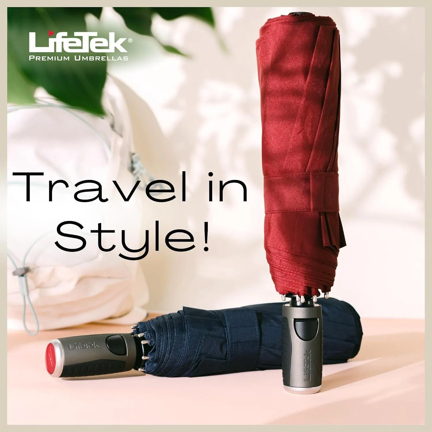 LifeTek Windproof Travel Umbrella, Automatic Open Close, Compact for Rain and Sun, Fits in Purse or Backpack, Strong Lightweight Durable Frame, UV Protection, Small and Portable