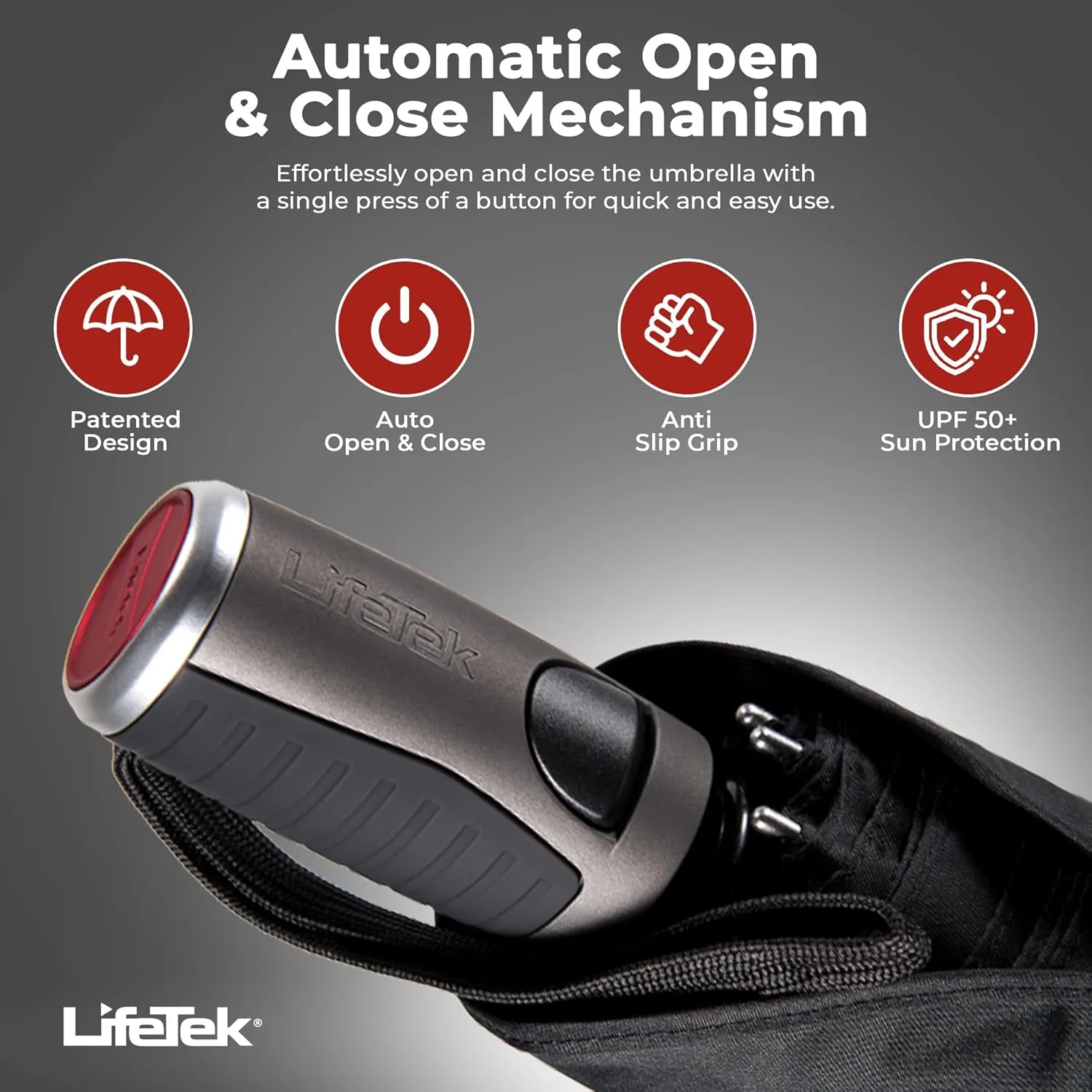 LifeTek Windproof Travel Umbrella, Automatic Open Close, Compact for Rain and Sun, Fits in Purse or Backpack, Strong Lightweight Durable Frame, UV Protection, Small and Portable
