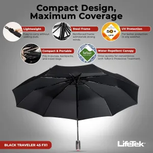LifeTek Windproof Travel Umbrella, Automatic Open Close, Compact for Rain and Sun, Fits in Purse or Backpack, Strong Lightweight Durable Frame, UV Protection, Small and Portable