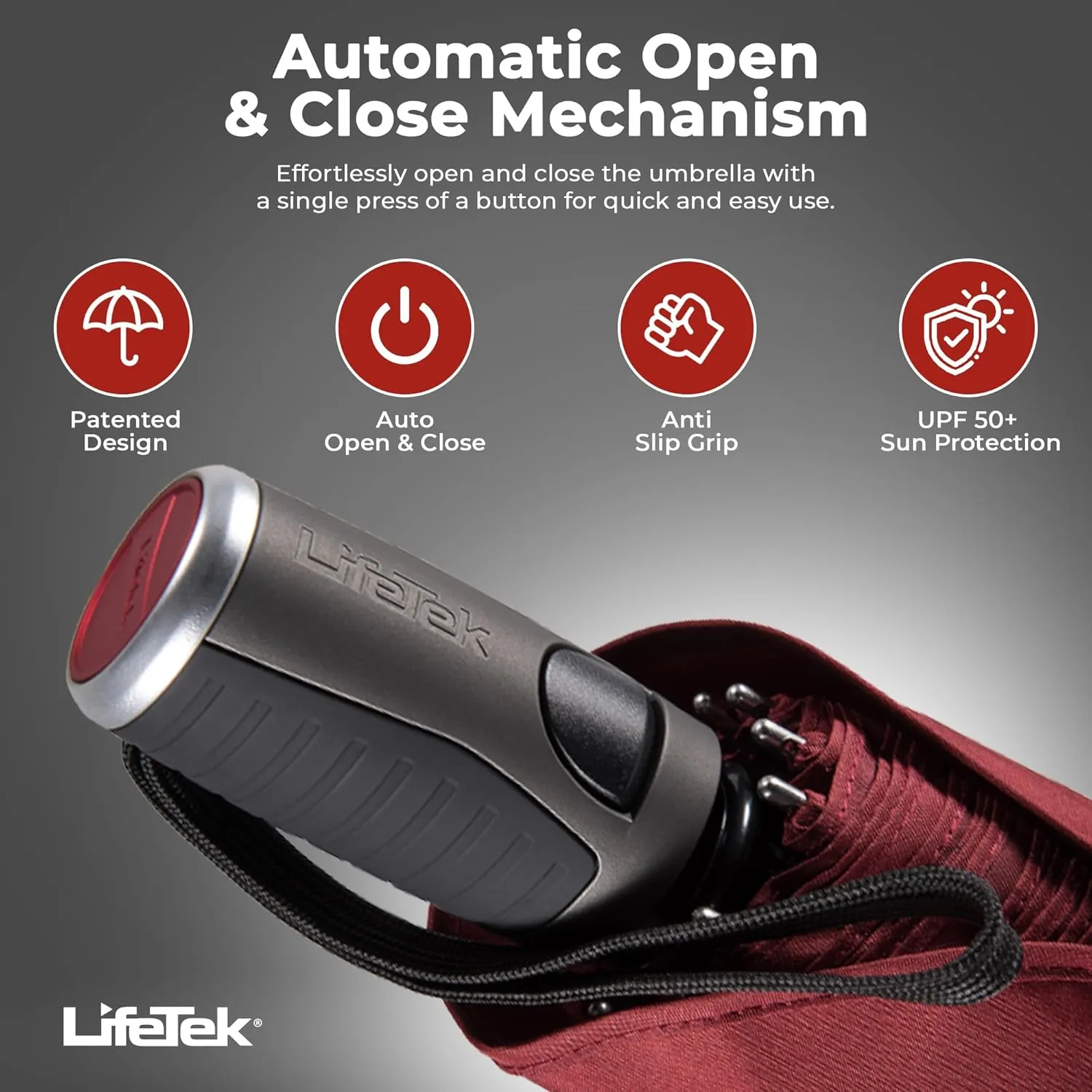 LifeTek Windproof Travel Umbrella, Automatic Open Close, Compact for Rain and Sun, Fits in Purse or Backpack, Strong Lightweight Durable Frame, UV Protection, Small and Portable